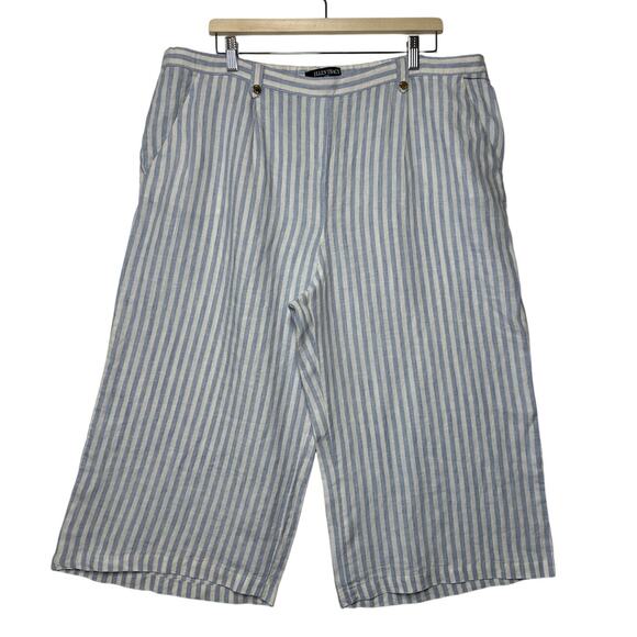 Ellen Tracy Pants - Ellen Tracy Linen Wide Leg Cropped Capri Pants Stripes Size XL Nautical Beachy